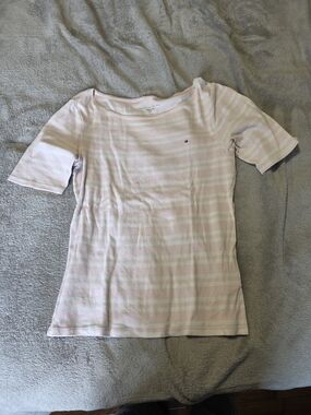 Tommy Hilfiger Pale Pink and White Striped Crew Tee